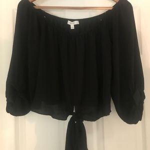 Black Shoulder Crop Blouse with front tie